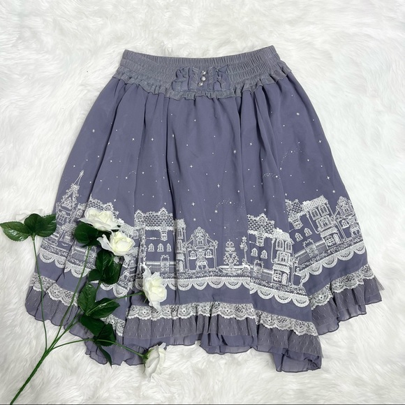 Axes Femme Dresses & Skirts - Axes Femme Lavender Victorian Houses & Cats Lace Skirt